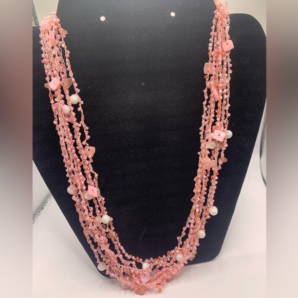 Vintage Pink Summer 8 Strand Beaded Boho Necklace 10” Lobster Claw Closure - Picture 2 of 5
